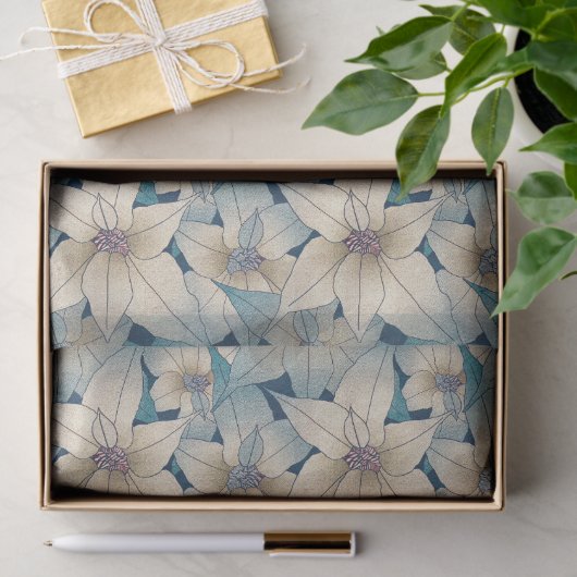 Modern wit kerstblauw patroon in Poinsettia Tissuepapier (Geschenk)
