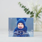 Modern wit kerstblauw typografie briefkaart (Staand voorkant)