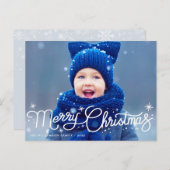 Modern wit kerstblauw typografie briefkaart (Voorkant / Achterkant)