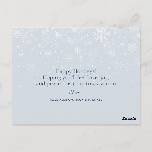 Modern wit kerstblauw typografie briefkaart (Achterkant)