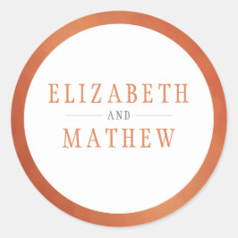 Modern wit koper Sinaasappel bruiloft Ronde Sticker