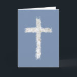 Modern wit kruis op blauwe achtergrond religieus kaart<br><div class="desc">godsdienstig wenskaart</div>