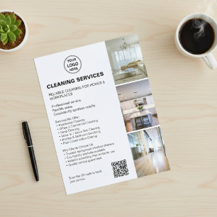 Modern Wit Logo Schoonmaakbedrijven Foto QR Flyer