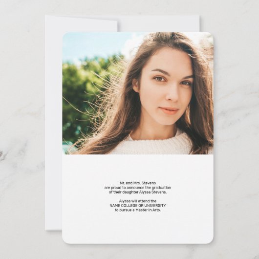Modern wit manuscript 2 foto's afstuderen aankondiging (Achterkant)