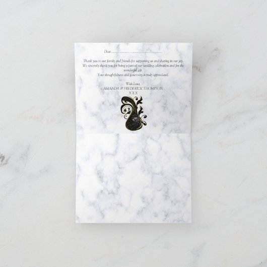 Modern wit - Marble Black Abstract Dank je Bedankkaart (Binnen)