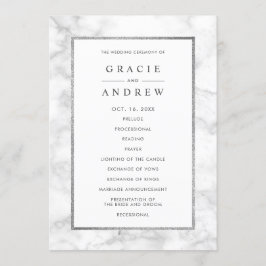 Modern wit marmer bruiloft ceremonie programma programmakaart
