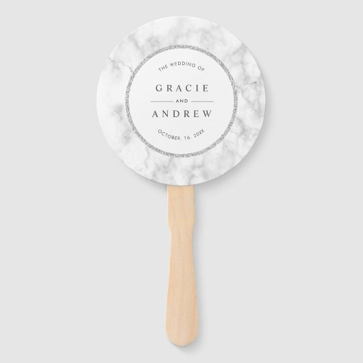 Modern wit marmer bruiloft programma handwaaier (Voorkant)