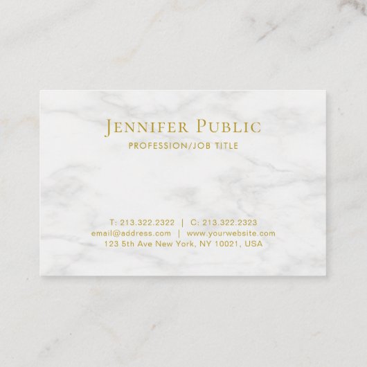 Modern wit marmer elegante gouden tekst Sjabloon Visitekaartje (Achterkant)