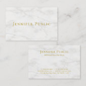 Modern wit marmer elegante gouden tekst Sjabloon Visitekaartje (Voorkant / Achterkant)