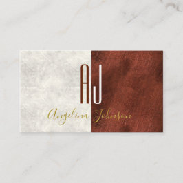 Modern wit marmer en koperen initialen monogram visitekaartje