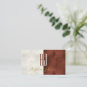 Modern wit marmer en koperen initialen monogram visitekaartje (Staand voorkant)