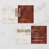 Modern wit marmer en koperen initialen monogram visitekaartje (Voorkant / Achterkant)