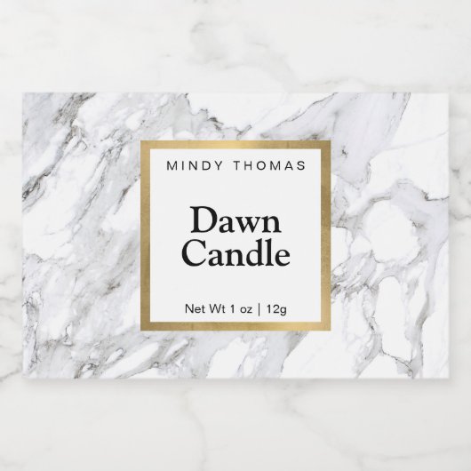 Modern Wit Marmer Faux Gold Lijst Candle of Voedselcontainer Etiket (Enkel label)