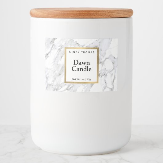 Modern Wit Marmer Faux Gold Lijst Candle of Voedselcontainer Etiket (Voorkant)