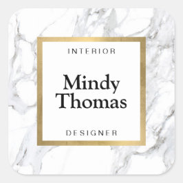 Modern wit marmer faux gouden Lijst Vierkante Sticker