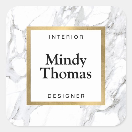 Modern wit marmer faux gouden Lijst Vierkante Sticker (Voorkant)