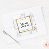 Modern wit marmer faux gouden Lijst Vierkante Sticker (Envelop)