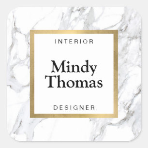 Modern wit marmer faux gouden Lijst Vierkante Sticker