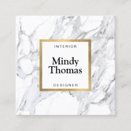 Modern wit marmer faux gouden Lijst Vierkante Visitekaartje