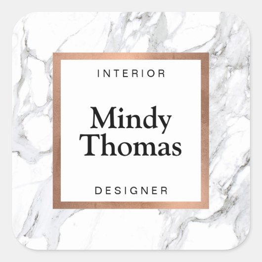 Modern Wit Marmer Faux Roos Goud Lijst Vierkante Sticker (Voorkant)