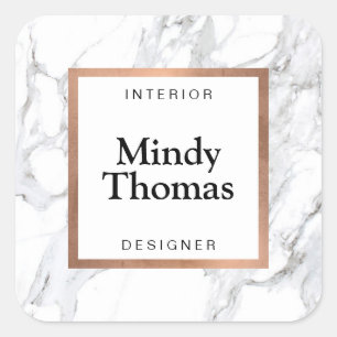 Modern Wit Marmer Faux Roos Goud Lijst Vierkante Sticker