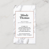 Modern Wit Marmer Faux Roos Goud Lijst Visitekaartje (Achterkant)