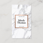 Modern Wit Marmer Faux Roos Goud Lijst Visitekaartje (Voorkant)