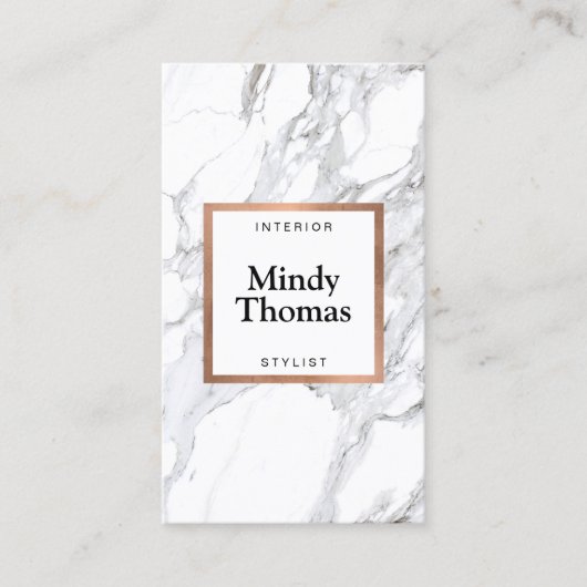 Modern Wit Marmer Faux Roos Goud Lijst Visitekaartje (Voorkant)