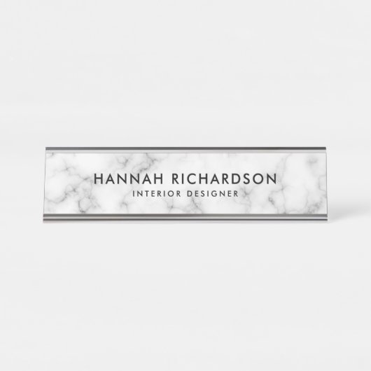 Modern wit marmer | Gepersonaliseerd Bureau Naambordje (Voorkant)