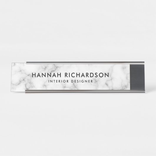 Modern wit marmer | Gepersonaliseerd Bureau Naambordje (Voorkant)