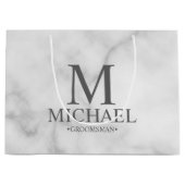 Modern wit marmer gepersonaliseerde groomsman groot cadeauzakje (Voorkant)