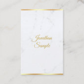 Modern Wit Marmer Goud Hand Script Sjabloon Luxe Visitekaartje (Voorkant)