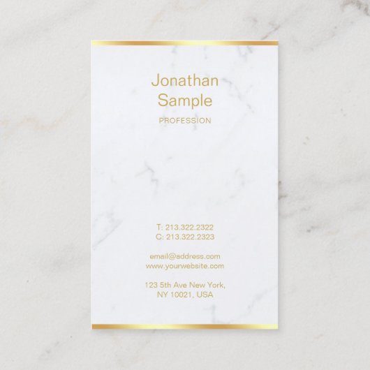 Modern Wit Marmer Goud Hand Script Sjabloon Luxe Visitekaartje (Achterkant)