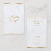 Modern Wit Marmer Goud Hand Script Sjabloon Luxe Visitekaartje (Voorkant / Achterkant)