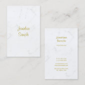Modern Wit Marmer Goud Script Luxe Sjabloon Visitekaartje (Voorkant / Achterkant)