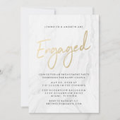 Modern wit marmer goud script | Verlovingsgroep Kaart (Voorkant)