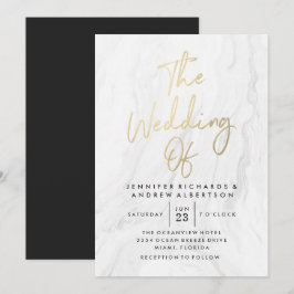 Modern wit marmer gouden schrift | Trouwen Kaart