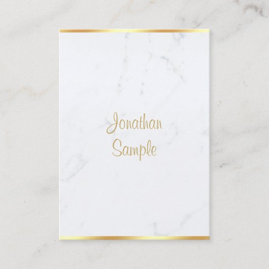 Modern wit marmer gouden script luxe Sjabloon Visitekaartje (Voorkant)