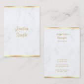 Modern wit marmer gouden script luxe Sjabloon Visitekaartje (Voorkant / Achterkant)