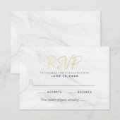 Modern wit marmer gouden script | Trouw RSVP Kaartje (Voorkant / Achterkant)