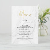 Modern wit marmer gouden script | Trouwmenu Menu (Staand voorkant)