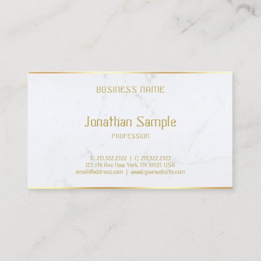 Modern wit marmer gouden tekst aangepaste Sjabloon Visitekaartje (Achterkant)