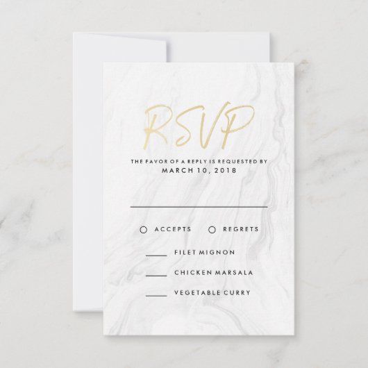 Modern Wit Marmer Gouden Trouw RSVP Menu Optie (Voorkant)
