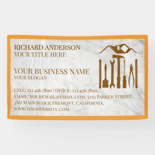 Modern wit marmer Handyman automatische reparatie Spandoek (Horizontaal)