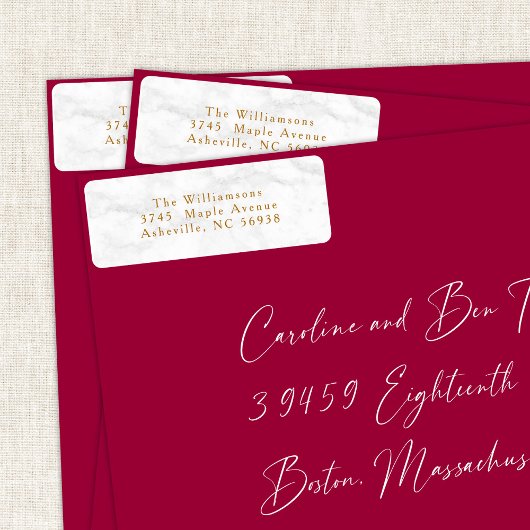 Modern Wit Marmer Kerst Goud Retouradres Etiket