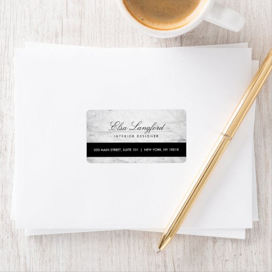 Modern wit marmer luxe designer adreslabel etiket (Insitu)