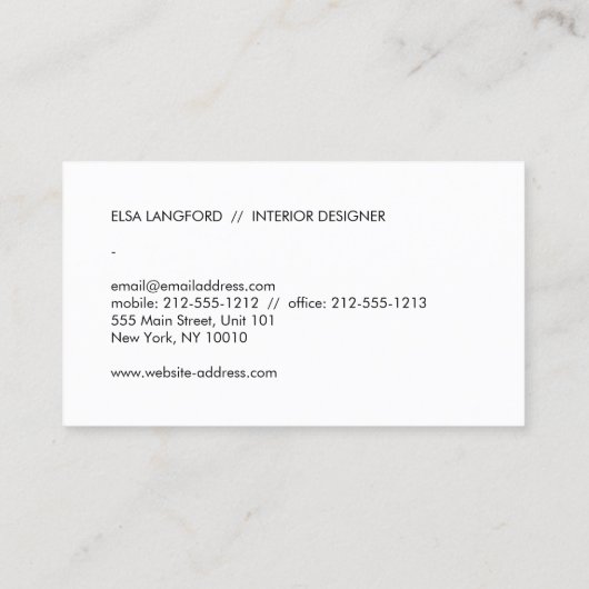 Modern wit marmer luxe designer Visitekaartje (Achterkant)