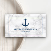 Modern wit marmer marine blauw nautisch anker visitekaartje