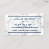 Modern wit marmer marine blauw nautisch anker visitekaartje (Achterkant)