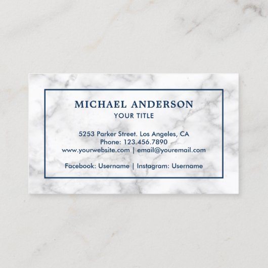 Modern wit marmer marine blauw nautisch anker visitekaartje (Achterkant)